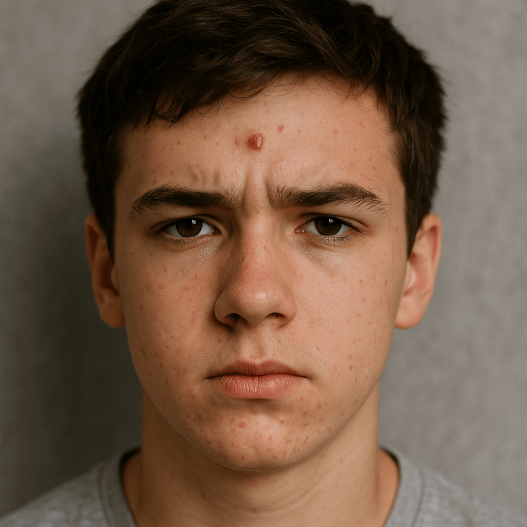 тийнейджър с пъпка на челото